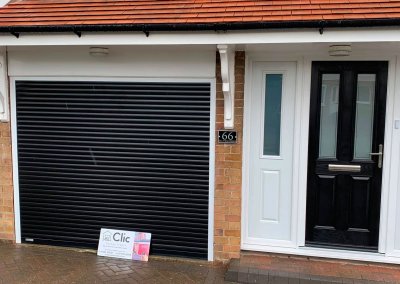 black garage door